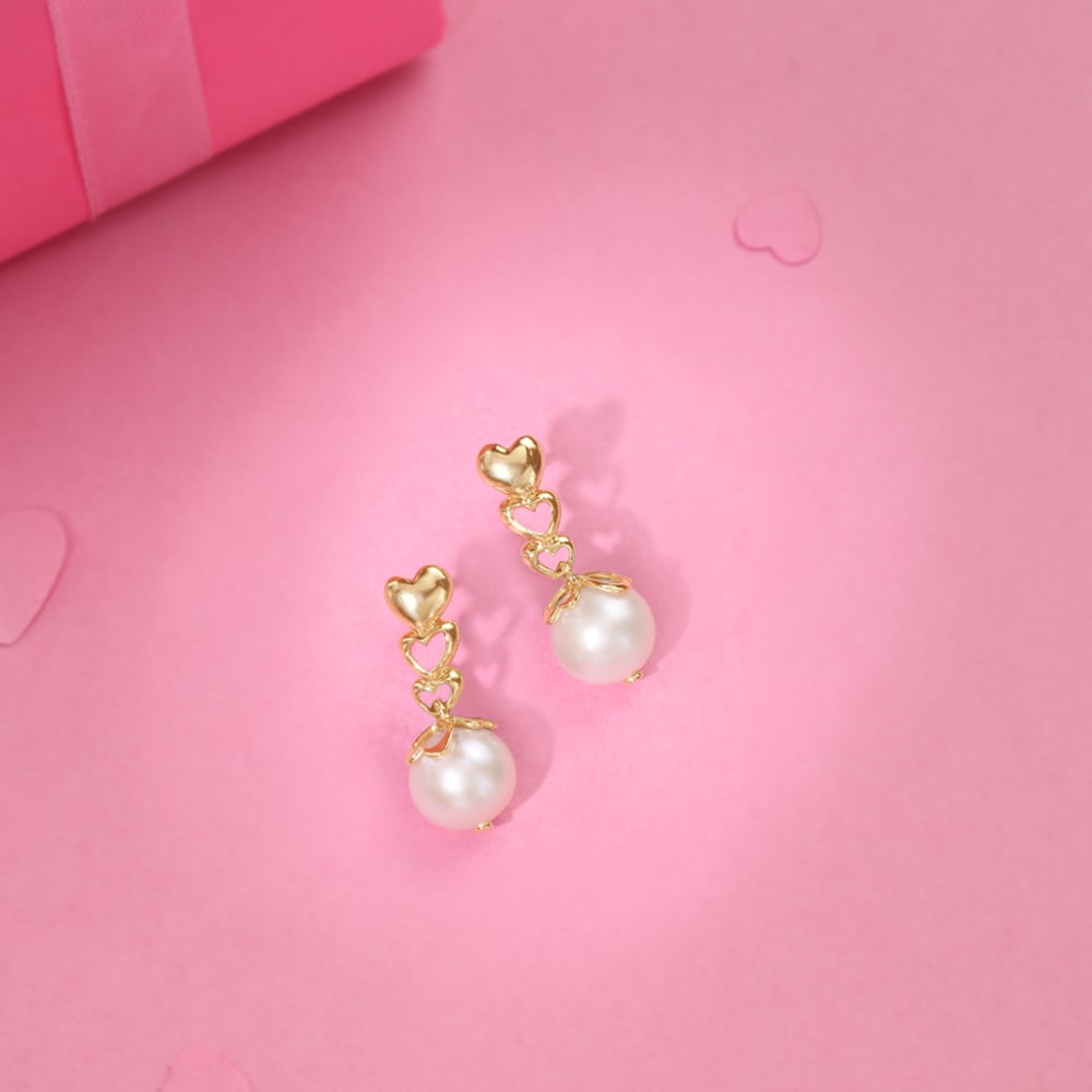Glowing Hearts Pearl & Gold Drop Earrings,,hi-res image number null