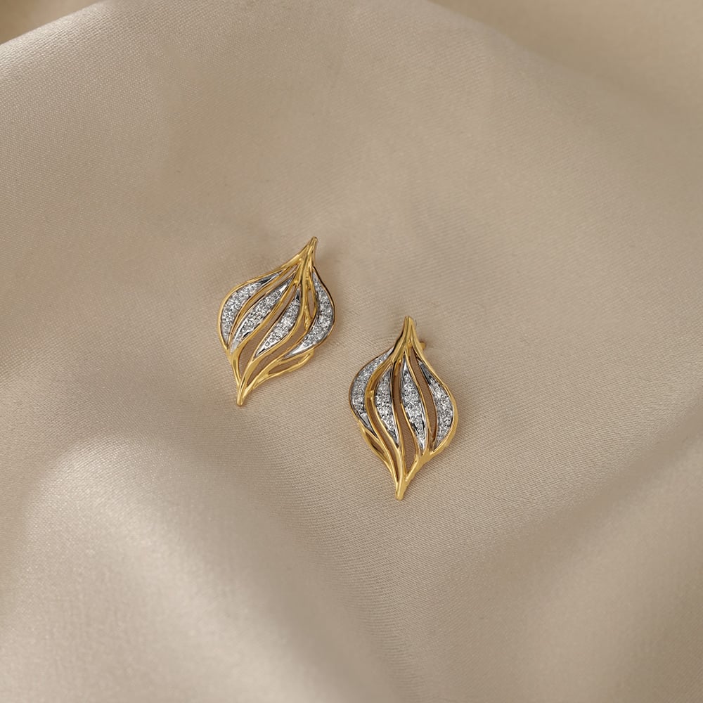 Draped Elegance 14 Kt Gold & Diamond Stud Earrings,,hi-res image number null