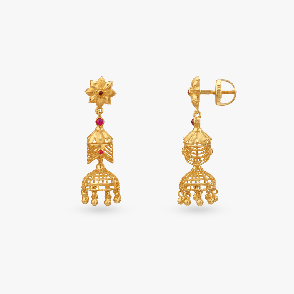 Radiant Blossom Gold Jhumka Earrings,,hi-res image number null