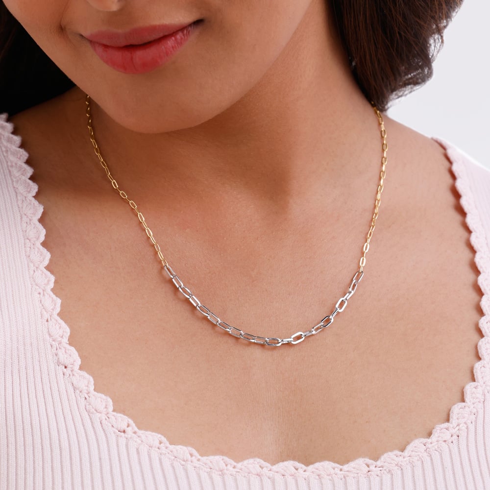 Sleek Dual Tone Paperclip Gold Chain,,hi-res image number null