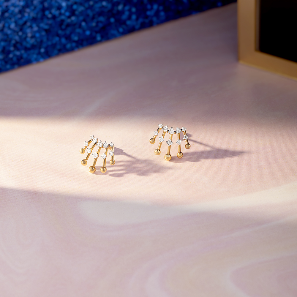 Retro Diva Gold & Diamond Stud Earrings,,hi-res image number null