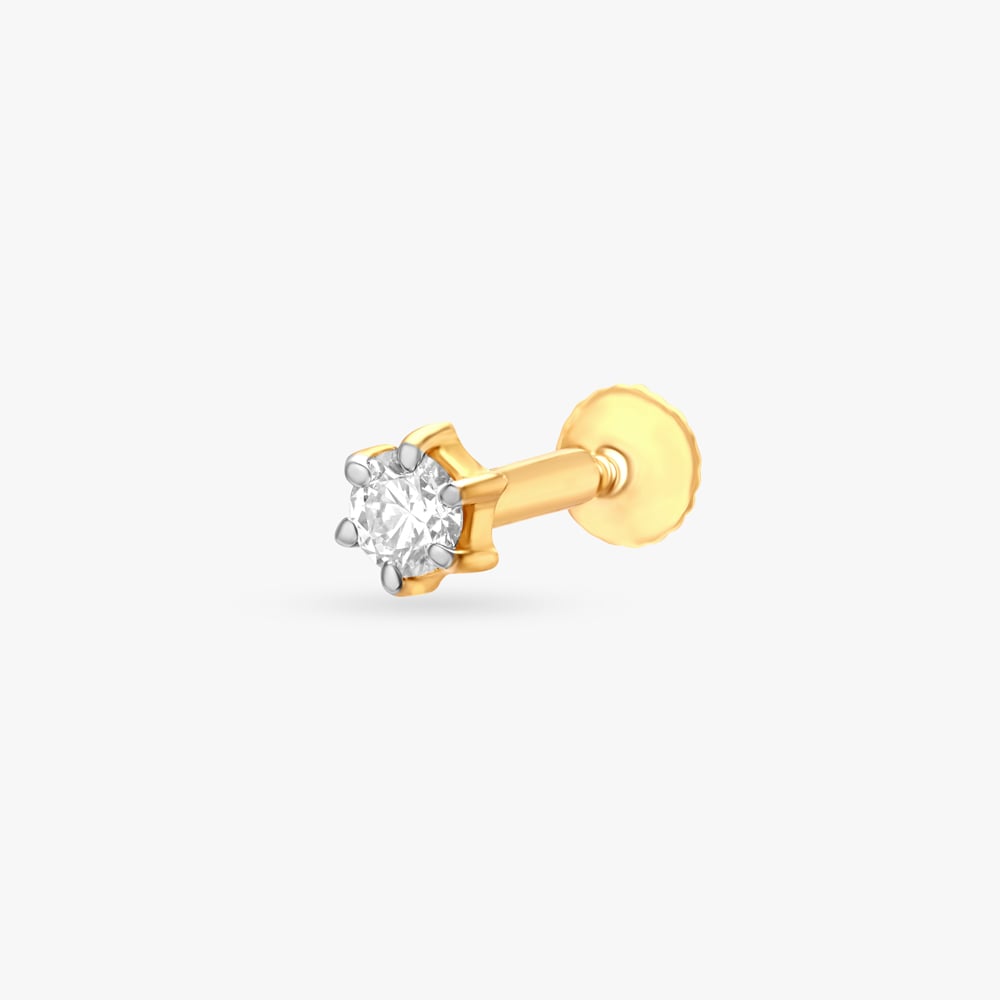 Bright Dazzling Gold and Diamond Nose Pin