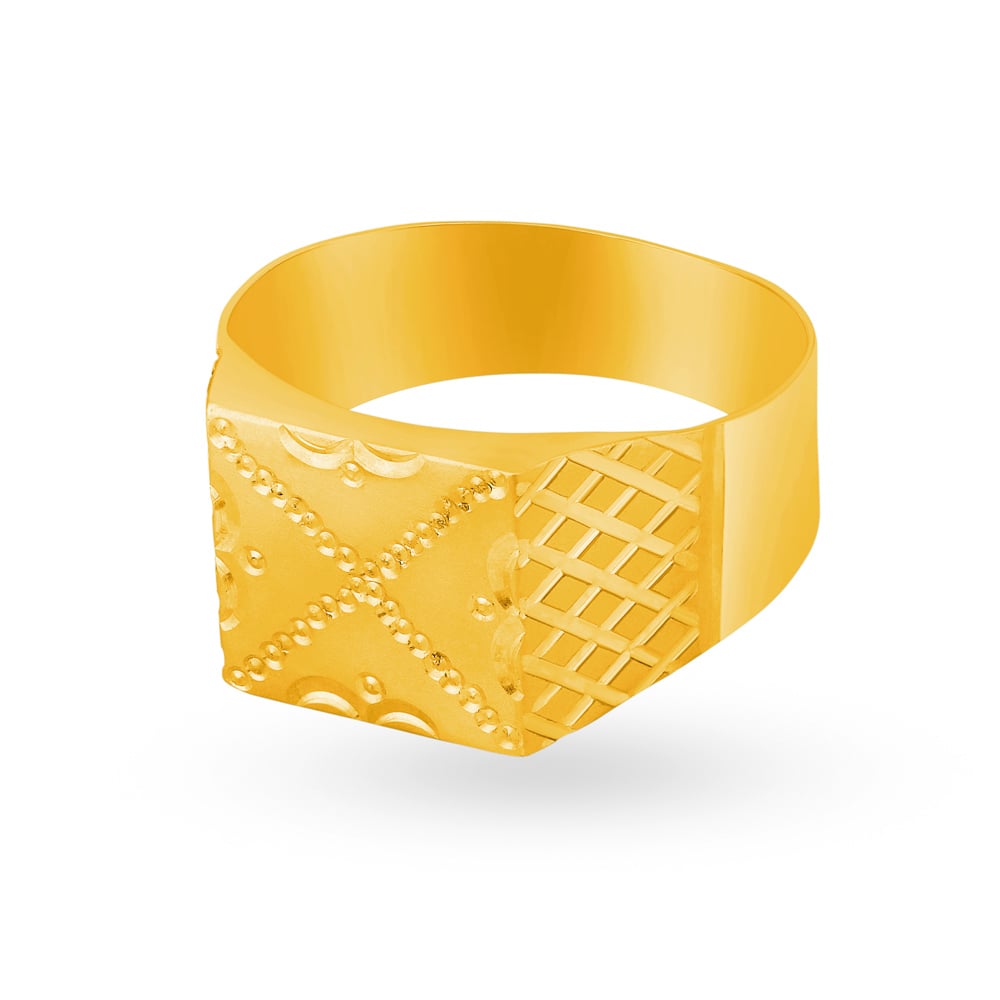 Square Textured Mens Gold Finger Ring for Men,,hi-res image number null