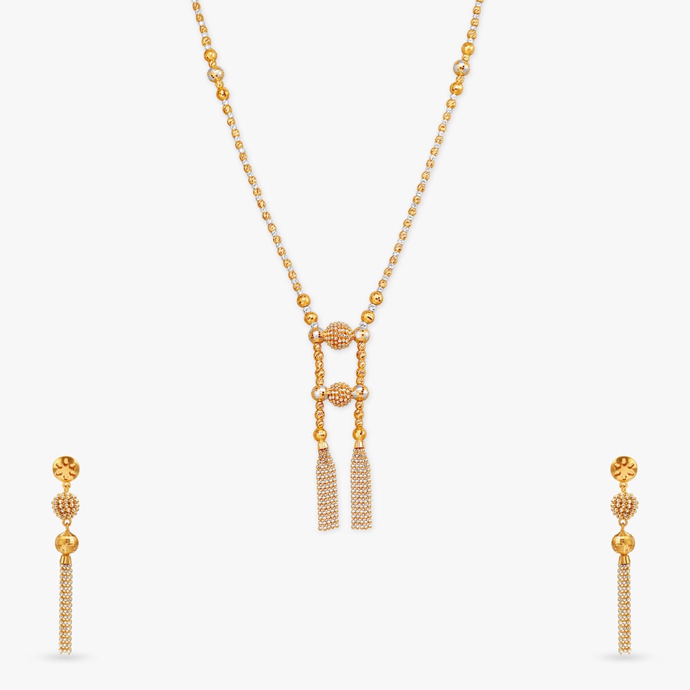 Knurled Beaded Gold Necklace Set,,hi-res image number null