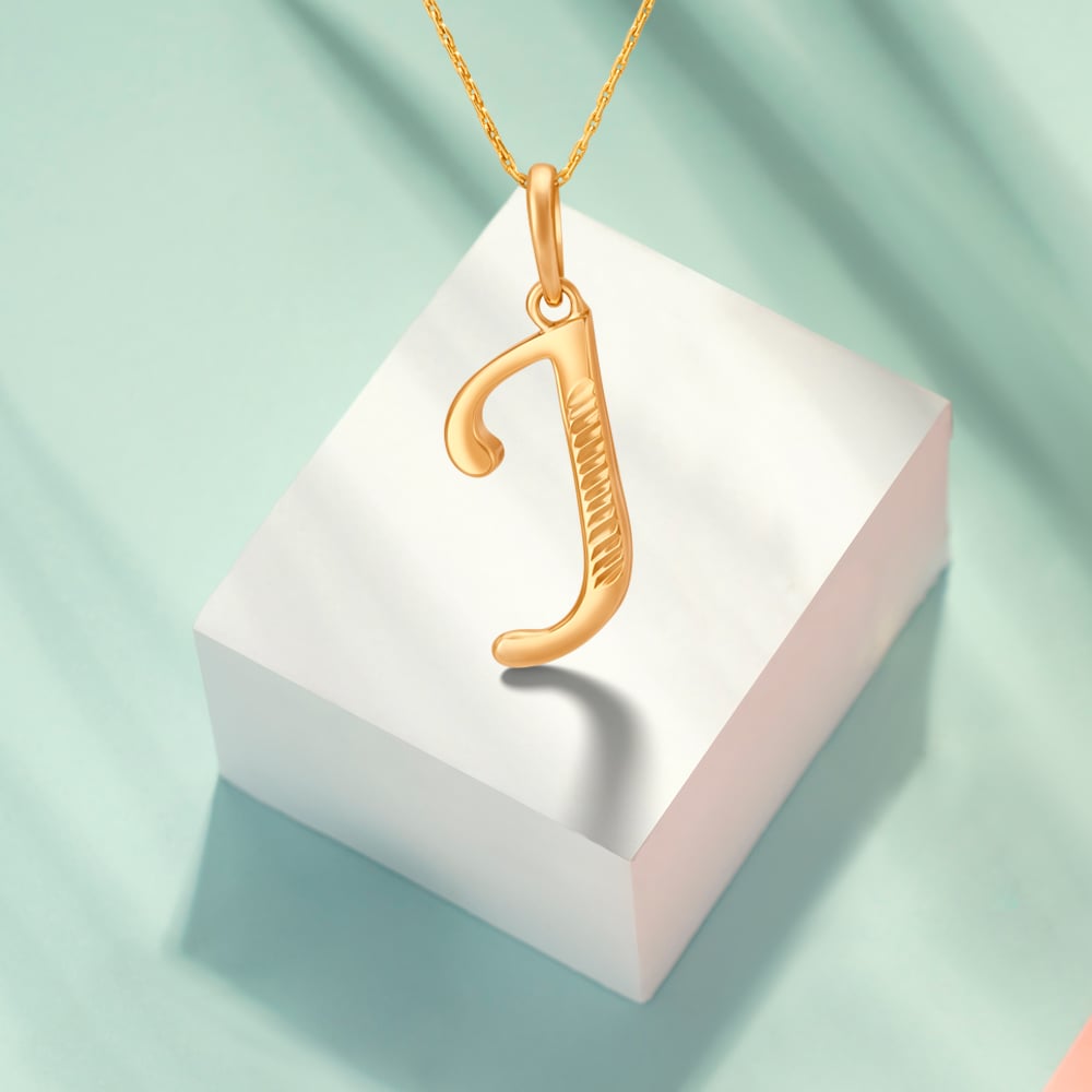 Artistic Typographic Letter J Gold Pendant