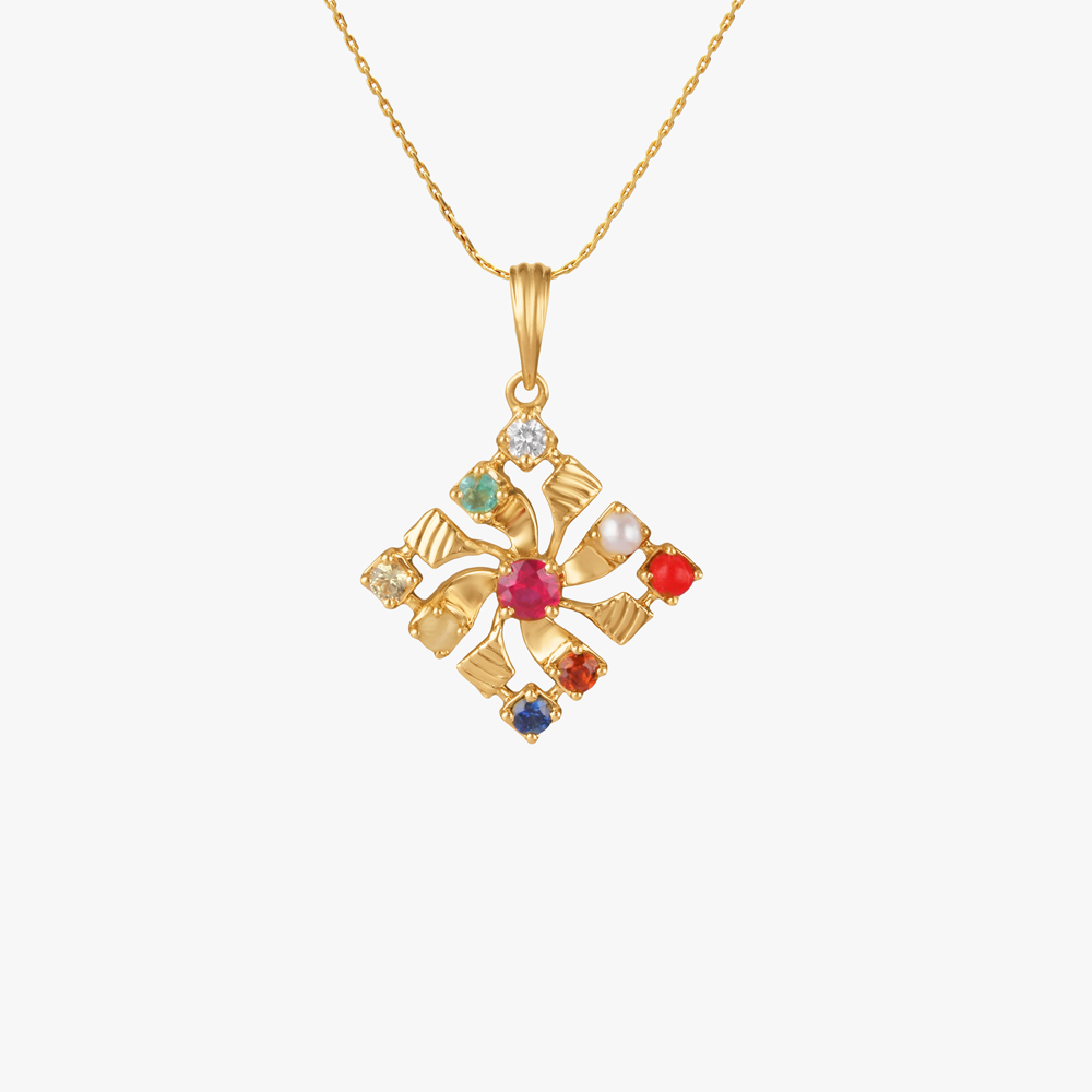 Radiant Navratna Diamond Pendant,,hi-res image number null