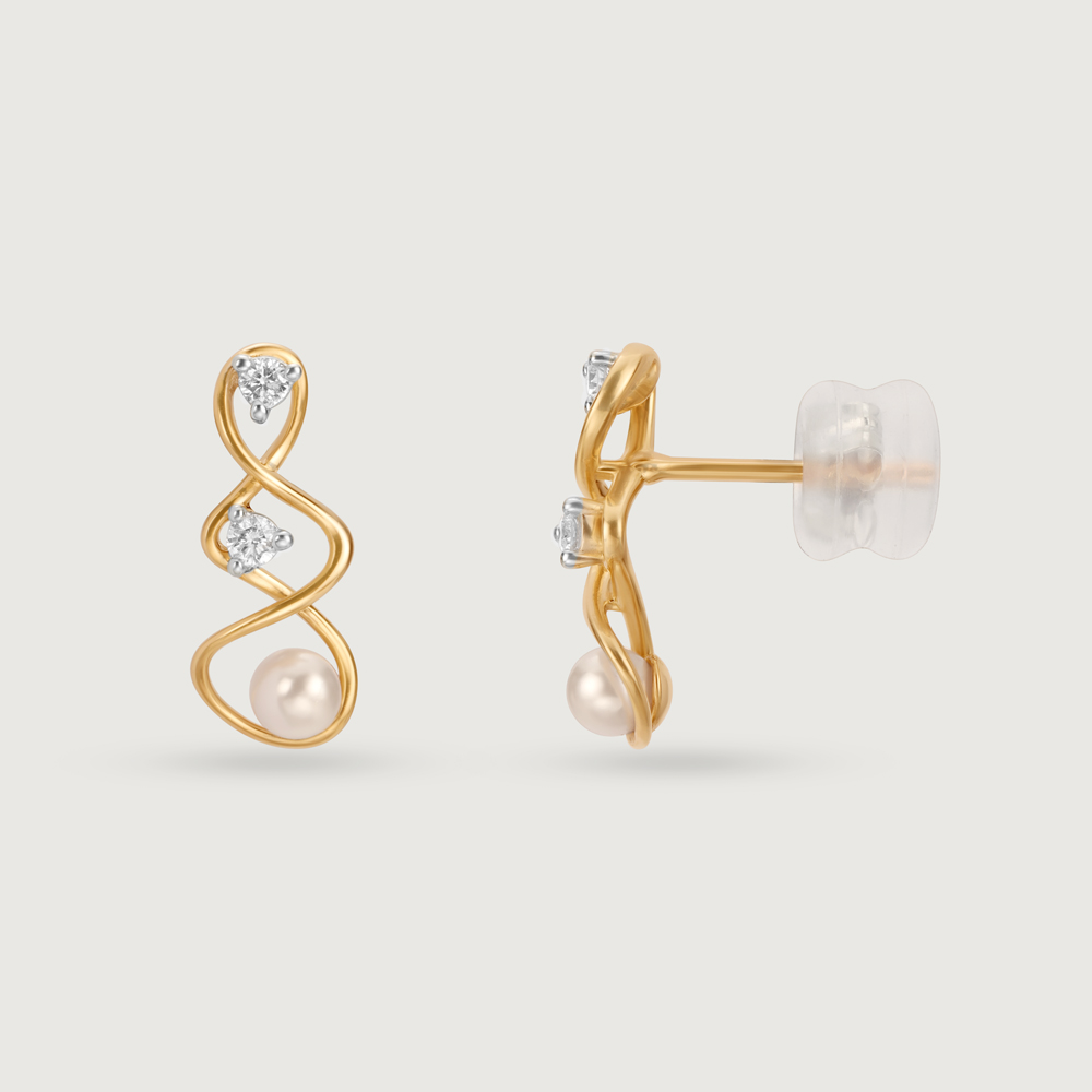Lively Twist 14KT Diamond & Pearl Stud Earrings,,hi-res image number null