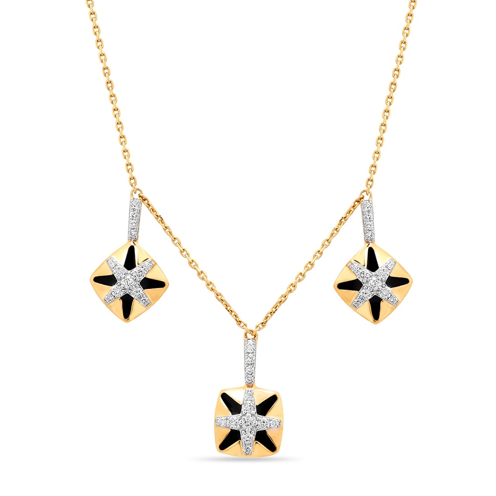 18 KT Yellow Gold Geometric Sparkle Diamond Necklace