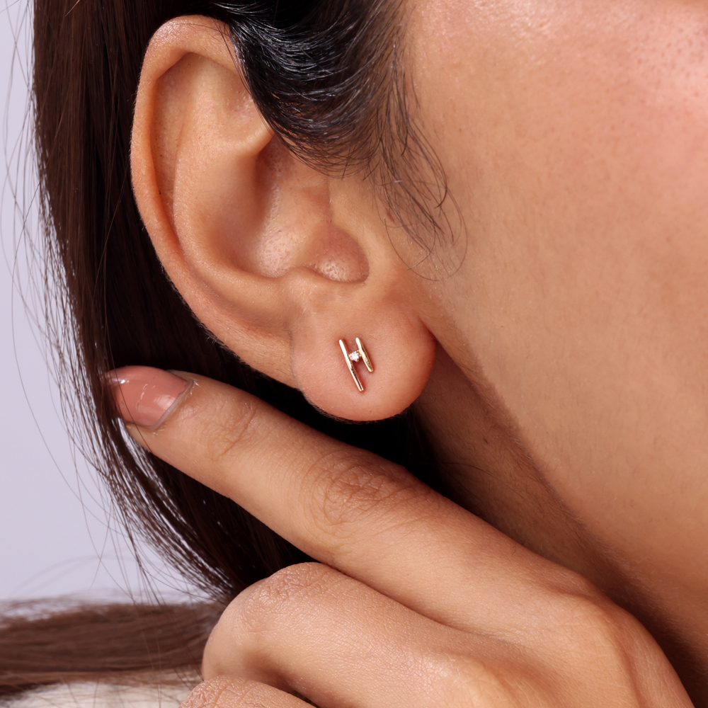 Divine Duo 14KT Yellow & Rose Gold Diamond Stud Earrings,,hi-res image number null