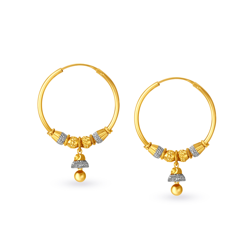 Peachy 18 Karat Yellow Gold Bali Hoop Earrrings,,hi-res image number null