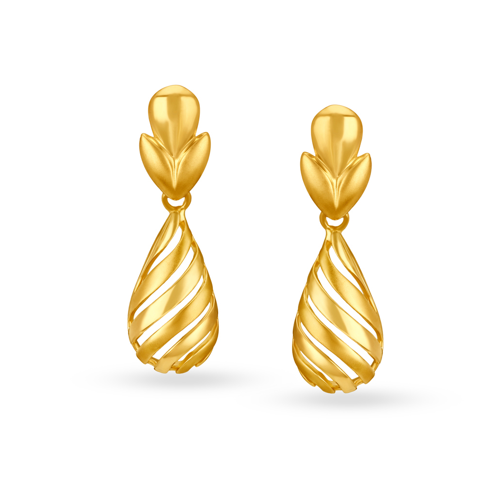 Simplistic Yellow Gold Striped Drop Earrings