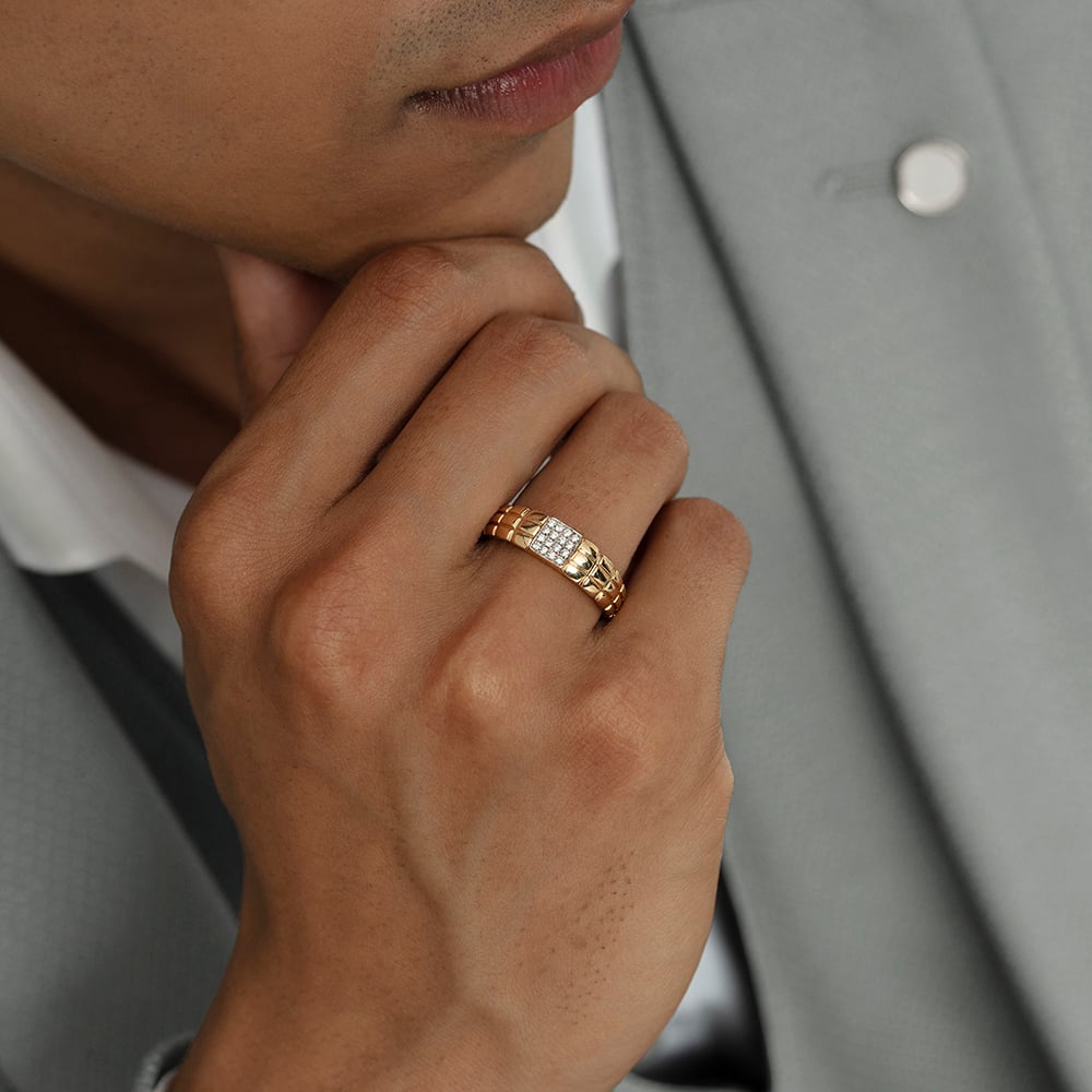 Gridlock Drip Gold & Diamond Finger Ring for Men,,hi-res image number null