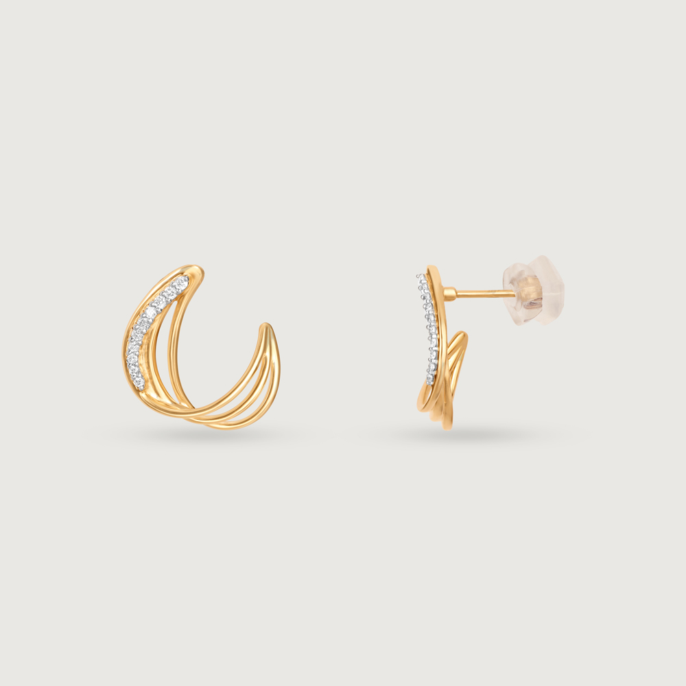 Flowing Rivulet 14 Kt Gold & Diamond Stud Earrings,,hi-res image number null