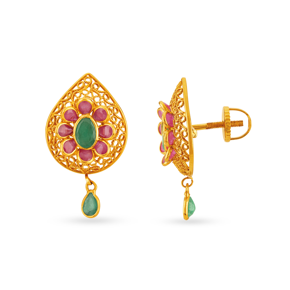 Lustrous Emerald and Ruby Drop Earrings,,hi-res image number null