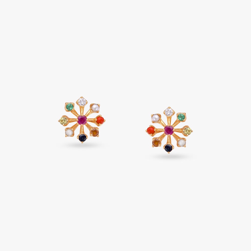 Stellar Navaratna Diamond Stud Earrings,,hi-res image number null