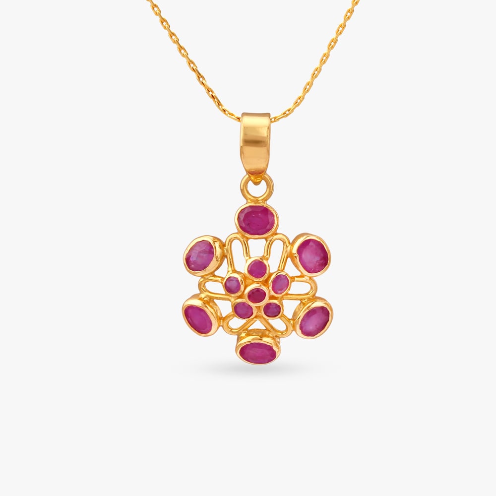 

Whimsical Bloom Ruby Pendant and Earrings Set