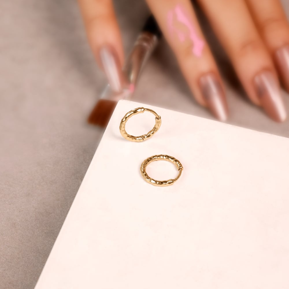 Hammered Texture Gold Hoop Earrings,,hi-res image number null