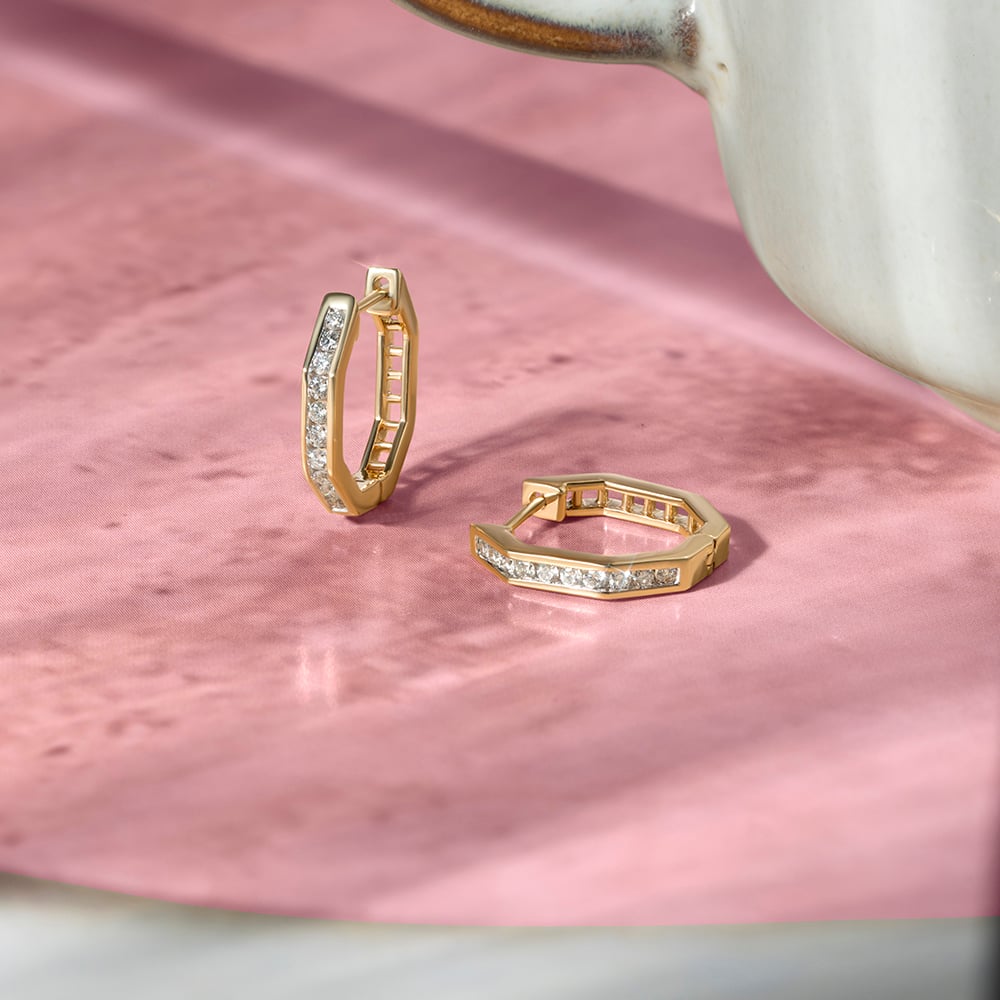 Sleek Luxe Gold & Diamond Hoop Earrings,,hi-res image number null