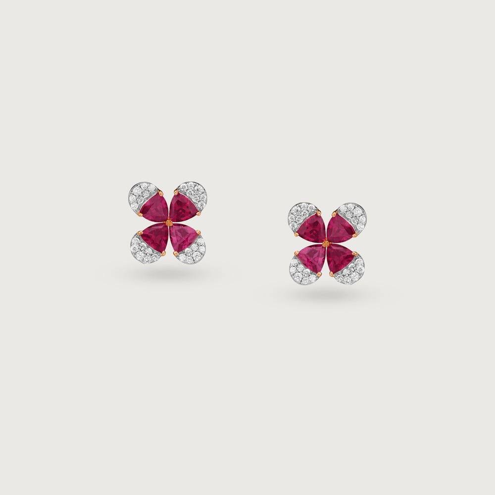 Trillion Sparkle Gold & Garnet Stud Earrings,,hi-res image number null
