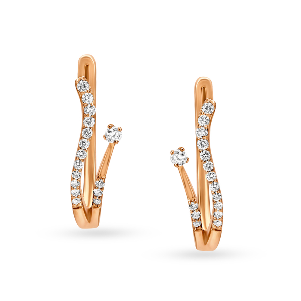 Beguiling Rose Gold And Diamond Flower Bud Hoop Earrings,,hi-res image number null