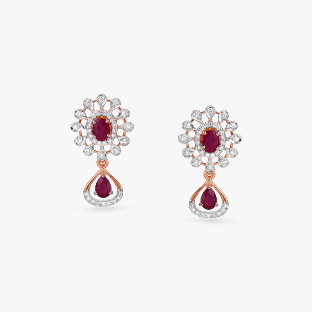 Rosy Bloom Diamond Drop Earrings,,hi-res image number null
