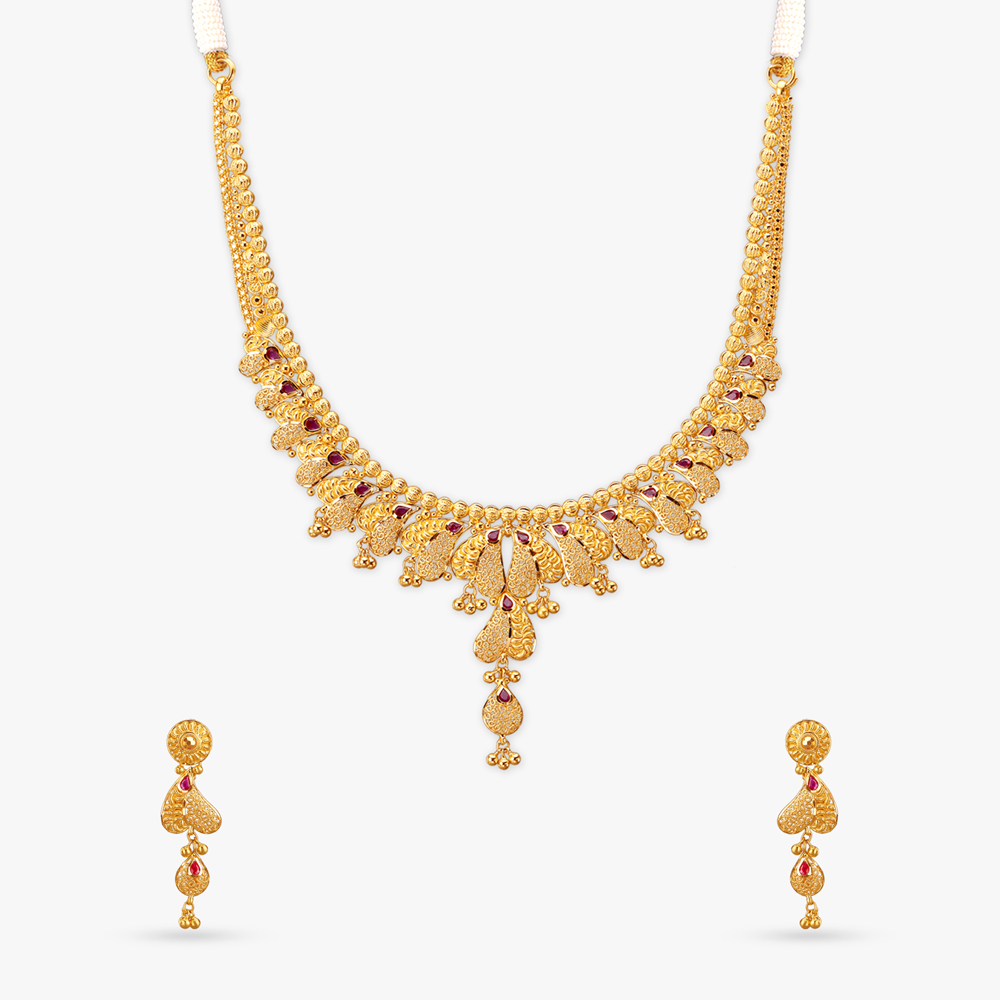 Garland Motif Gold Necklace Set,,hi-res image number null