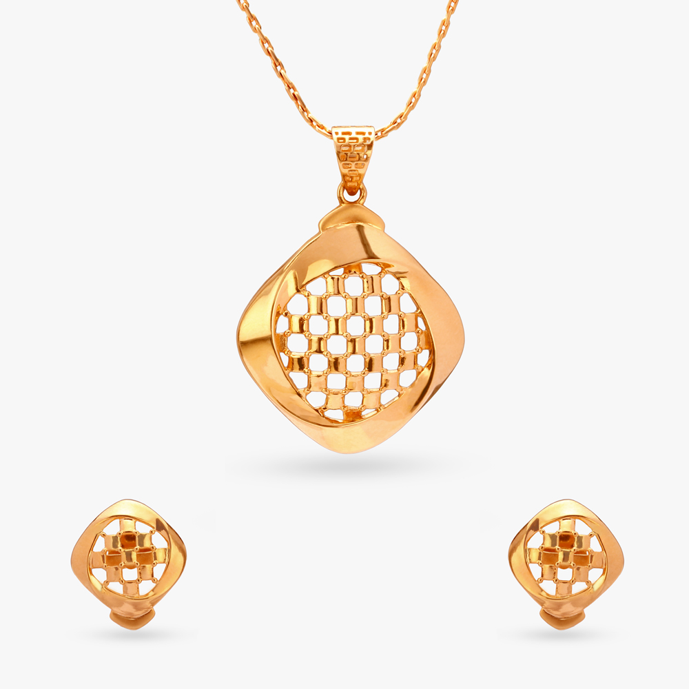 

Elegant Timeless Gold Pendant and Earrings Set