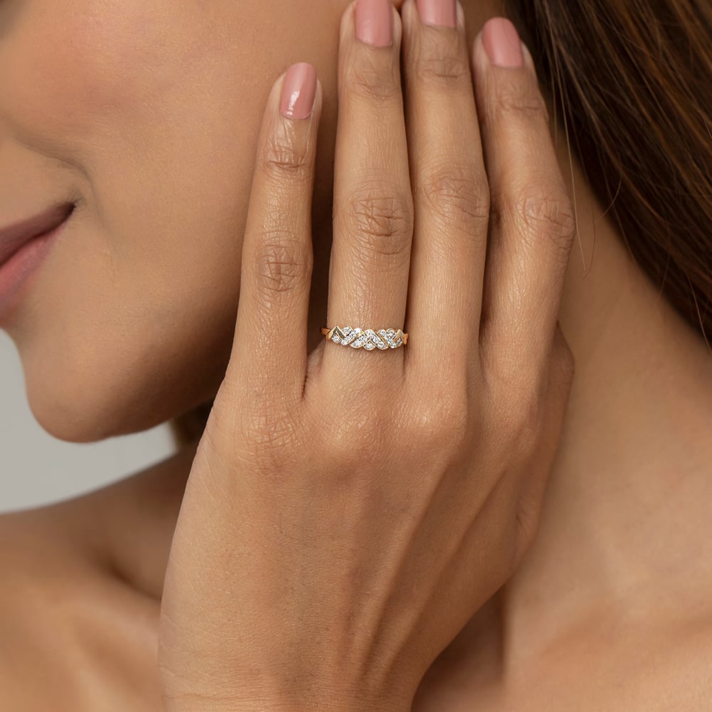 Basketry Vibes Gold and Diamond Finger Ring,,hi-res image number null