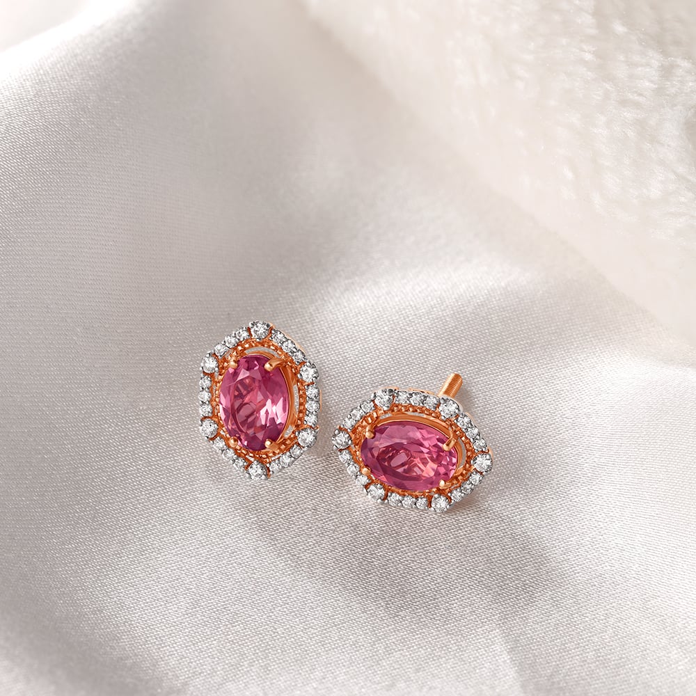 Raspberry Pops Diamond Stud Earrings