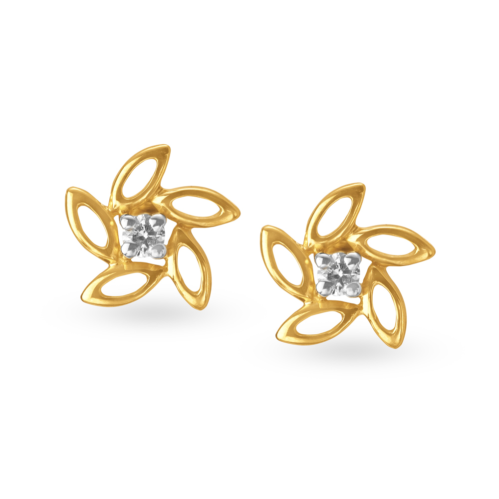 Traditional Floral Single Stone Stud Earrings,,hi-res image number null