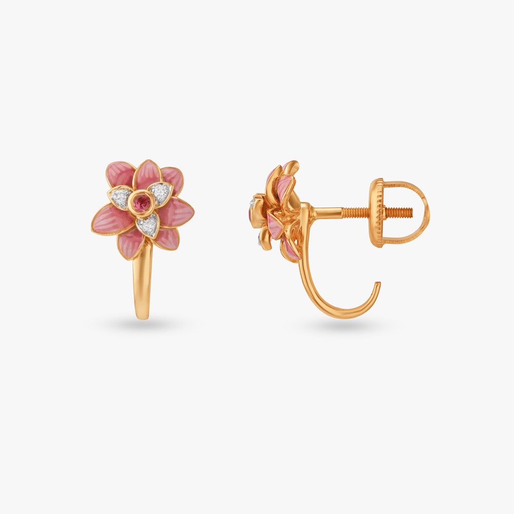 Blush Bloom Diamond Hoop Earrings,,hi-res image number null