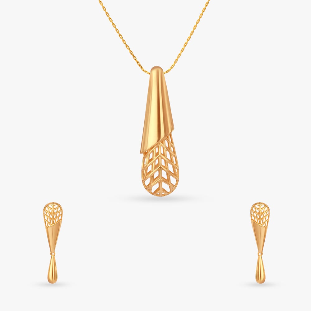 Gilded Grove Gold Pendant and Earrings Set,,hi-res image number null