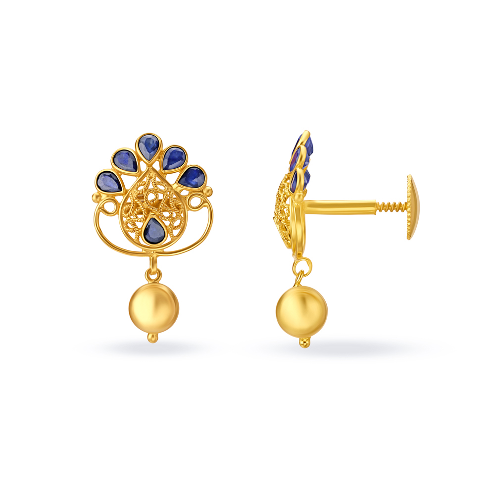 Opulent Sapphire Gold Drop Earrings