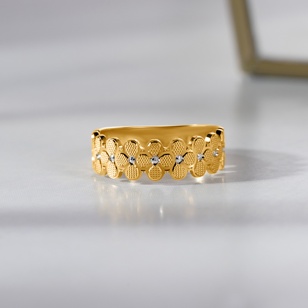 Textured Floral Gold Finger Ring,,hi-res image number null
