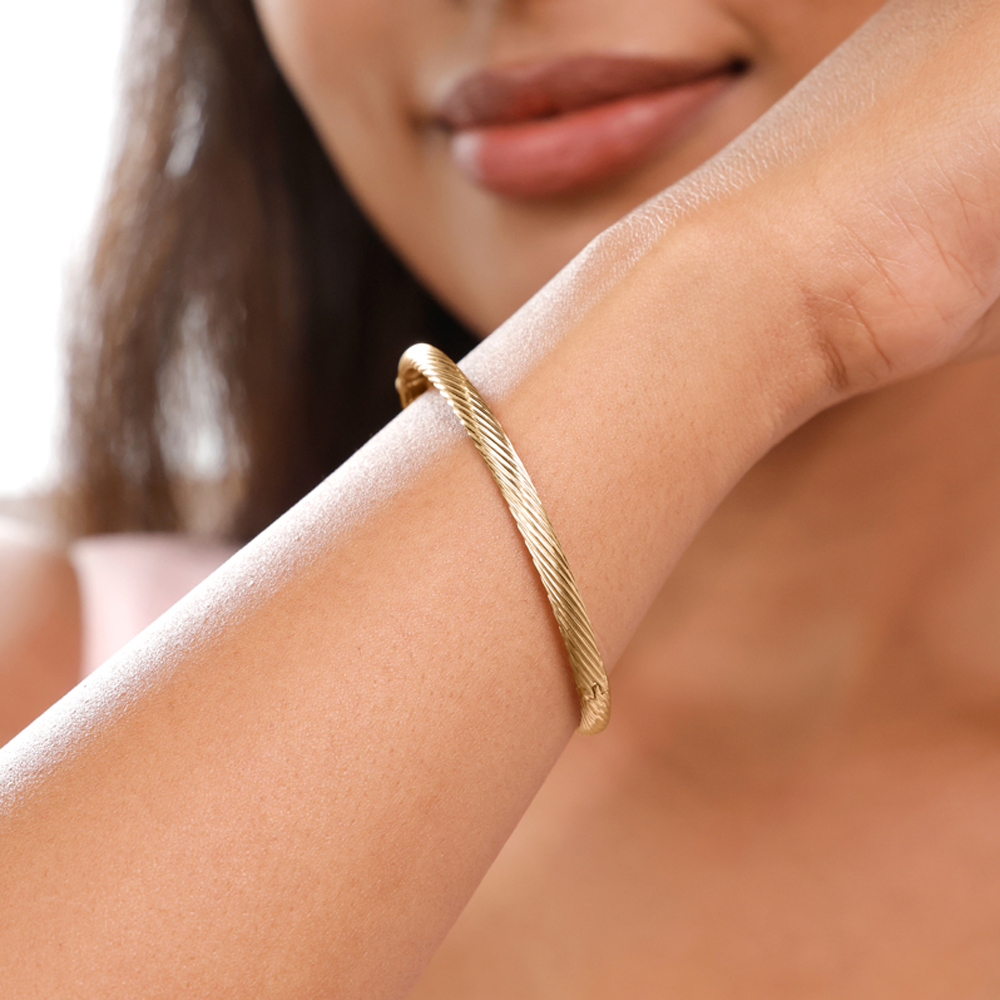 Sleek Textured Gold Bangle,,hi-res image number null