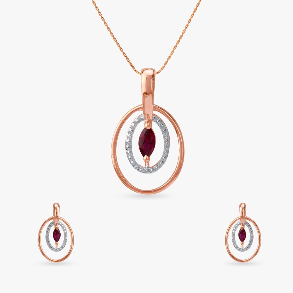 

Crimson Orbit Silver Pendant and Earrings Set
