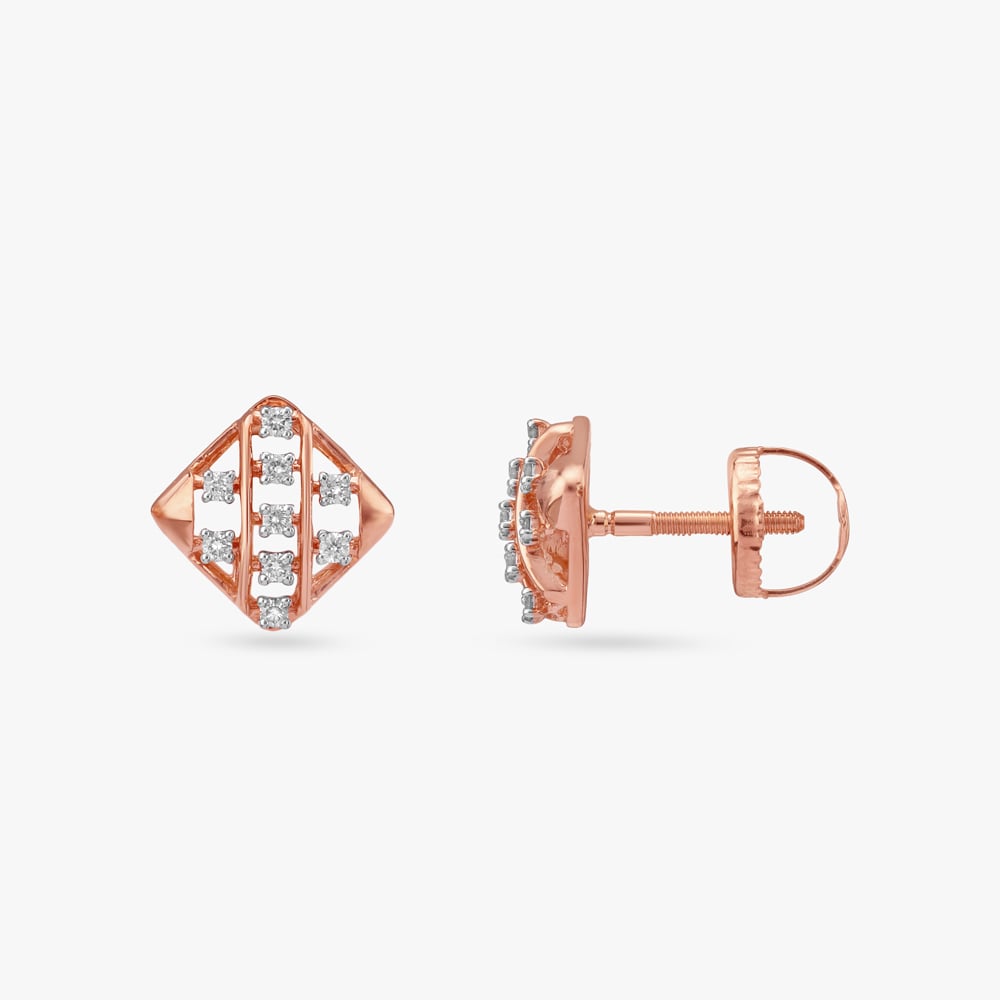 Glimmer Grid Diamond Stud Earrings,,hi-res image number null