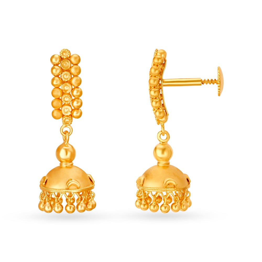 Striking 22 Karat Yellow Gold Danglers With Beads,,hi-res image number null