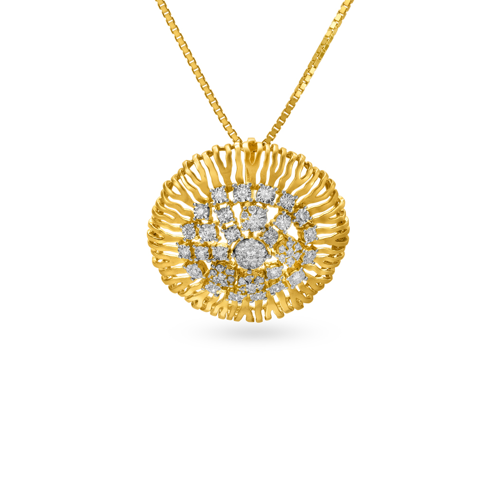 Minimalistic Gleaming Gold and Diamond Pendant and Earrings Set,,hi-res image number null