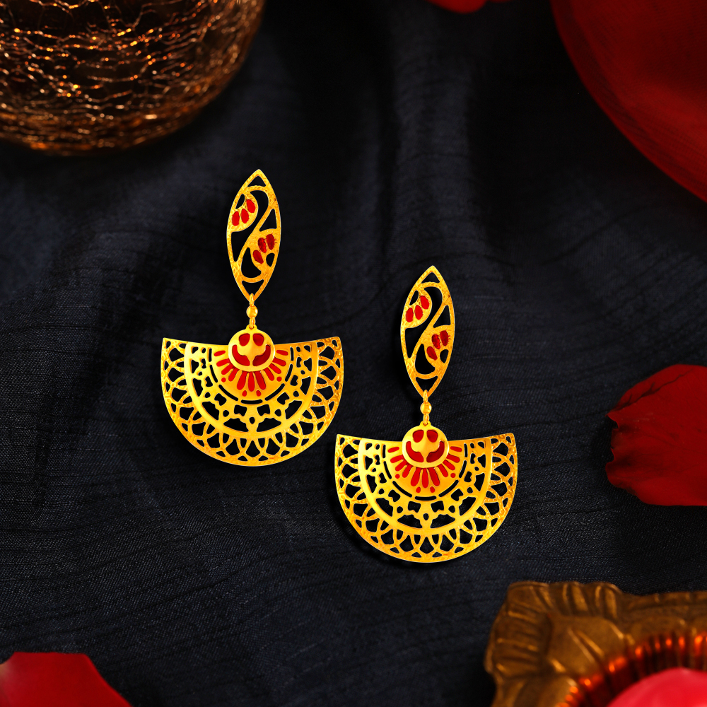 Ornate Fancy Meenakari Gold Drop Earrings