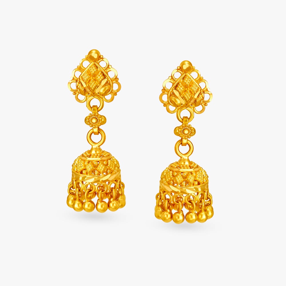 Yellow Sui Dhaga Jhumka Jhumka Sui Dhaga Gold Earrings Tanishq