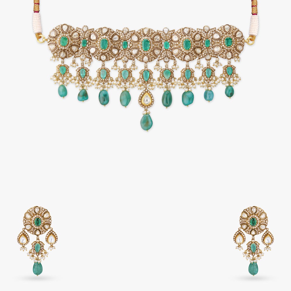 Verde Pearl Cascade Choker Set,,hi-res image number null