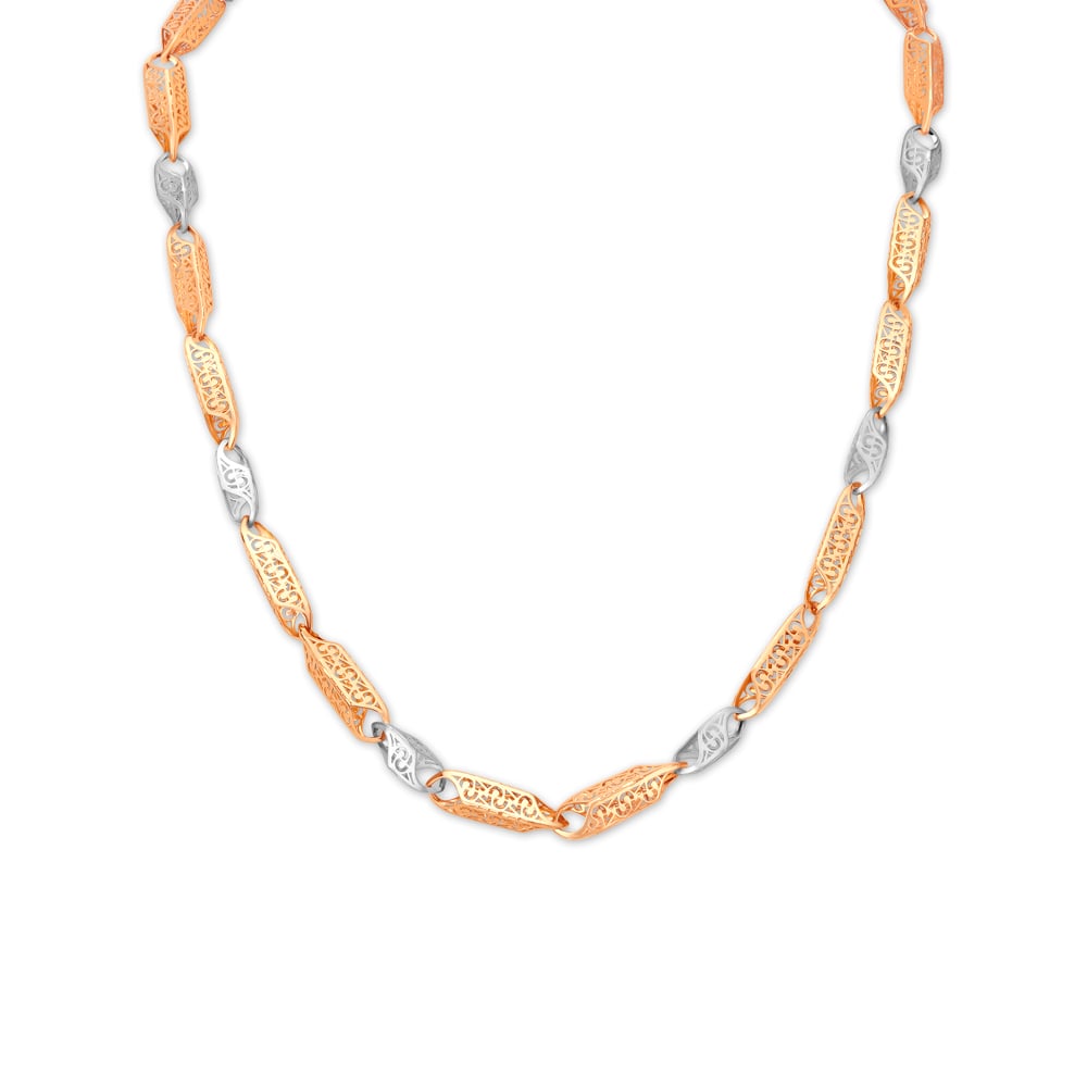 Stylishly Carved Dual Tone Gold Chain For Men