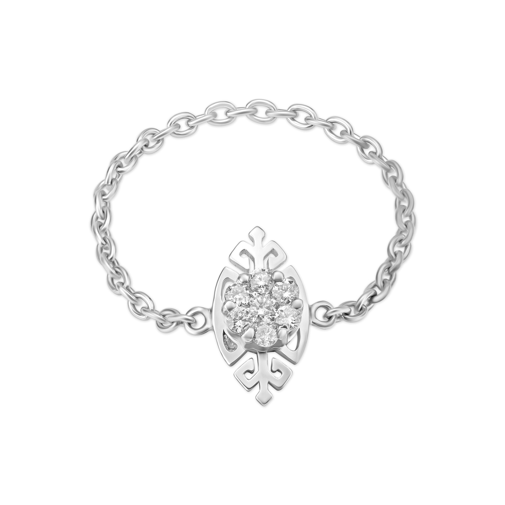 18 KT White Gold Fluid Floral Diamond Ring