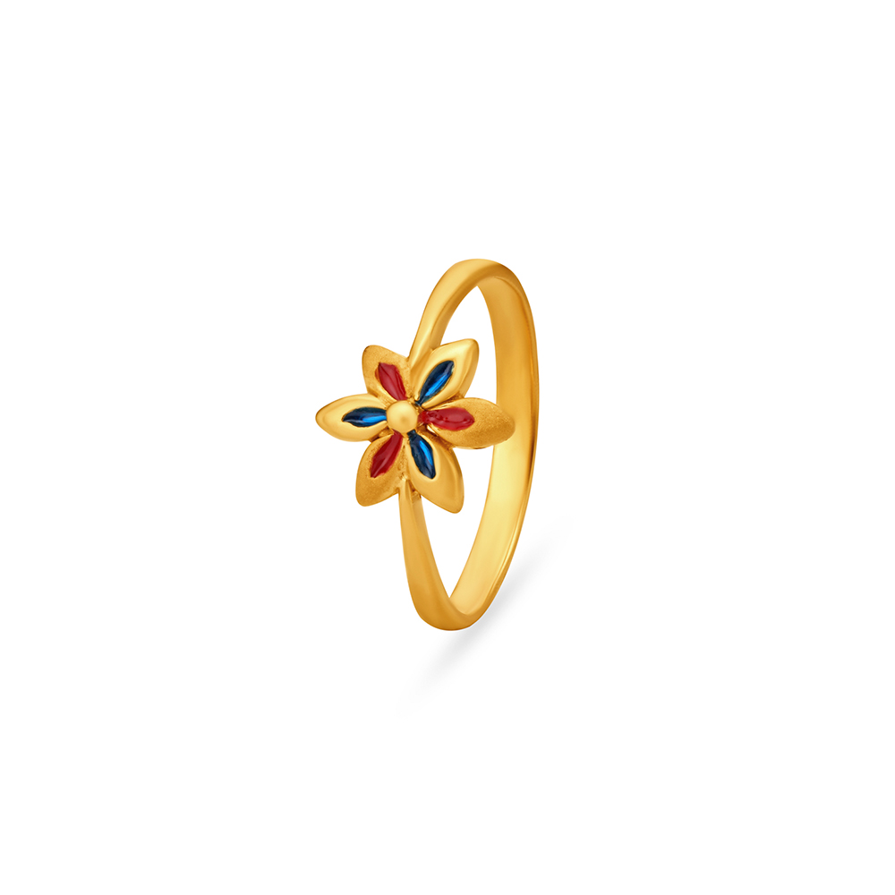 Colourful Floral Gold Finger Ring For Kids