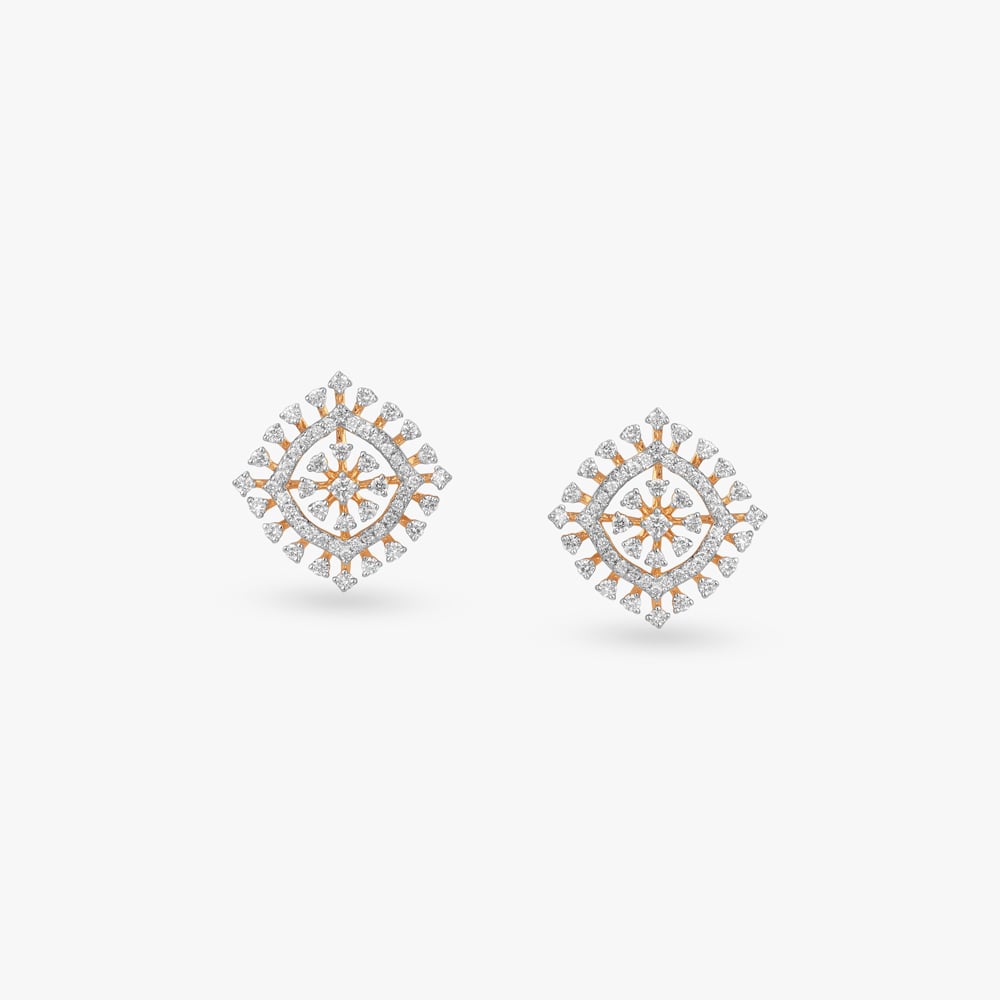 Square Bloom Diamond Stud Earrings,,hi-res image number null