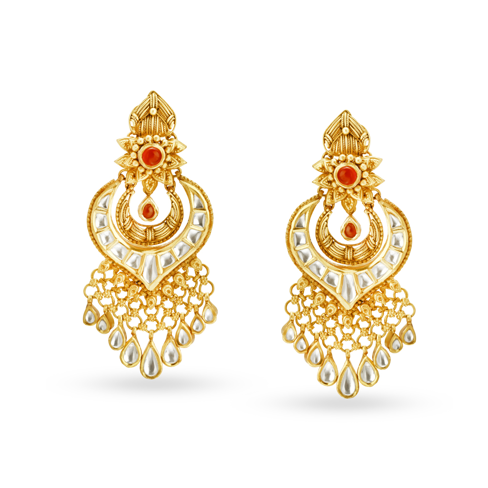 Breathtaking 22 Karat Yellow Gold Chandbali Style Drop Earrings
