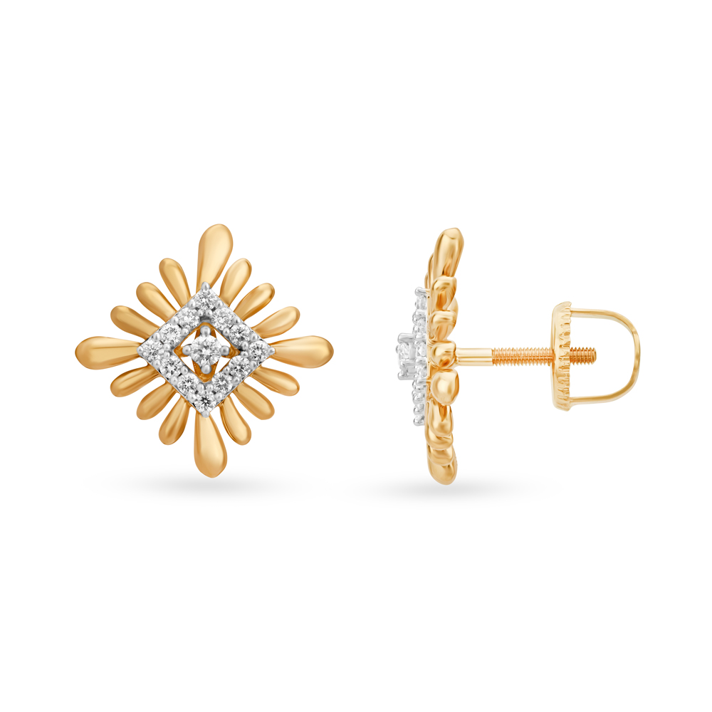 Striking 18 Karat Yellow Gold And Diamond Floral Studs,,hi-res image number null