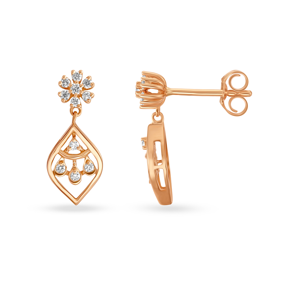 Diamond Vine Floral Rose Gold Drop Earrings,,hi-res image number null