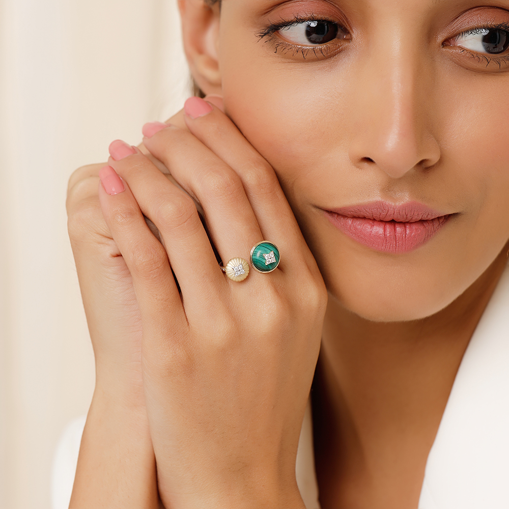14KT Green Goddess Diamond and Malachite Ring,,hi-res image number null